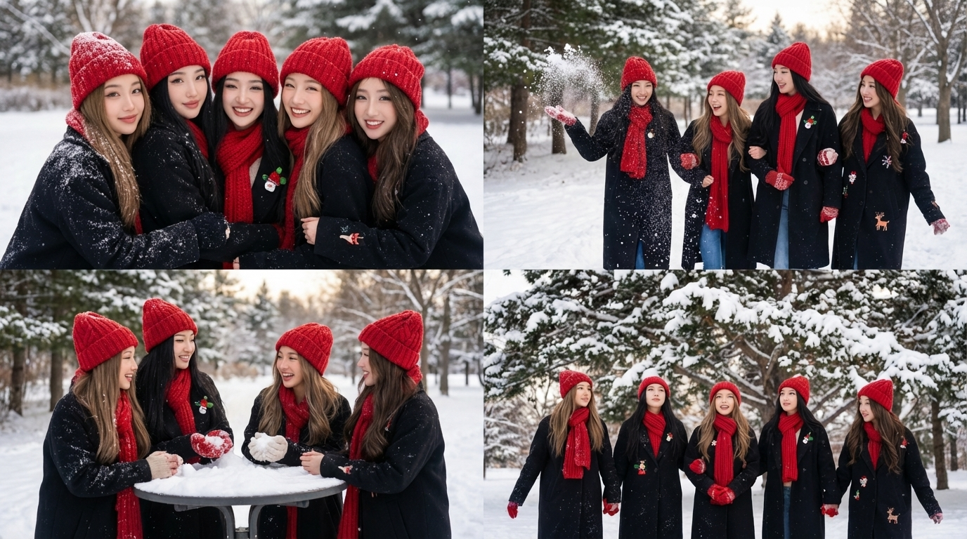 Beautiful Winter Christmas Collage example with snowflakes, Christmas trees and festive elements