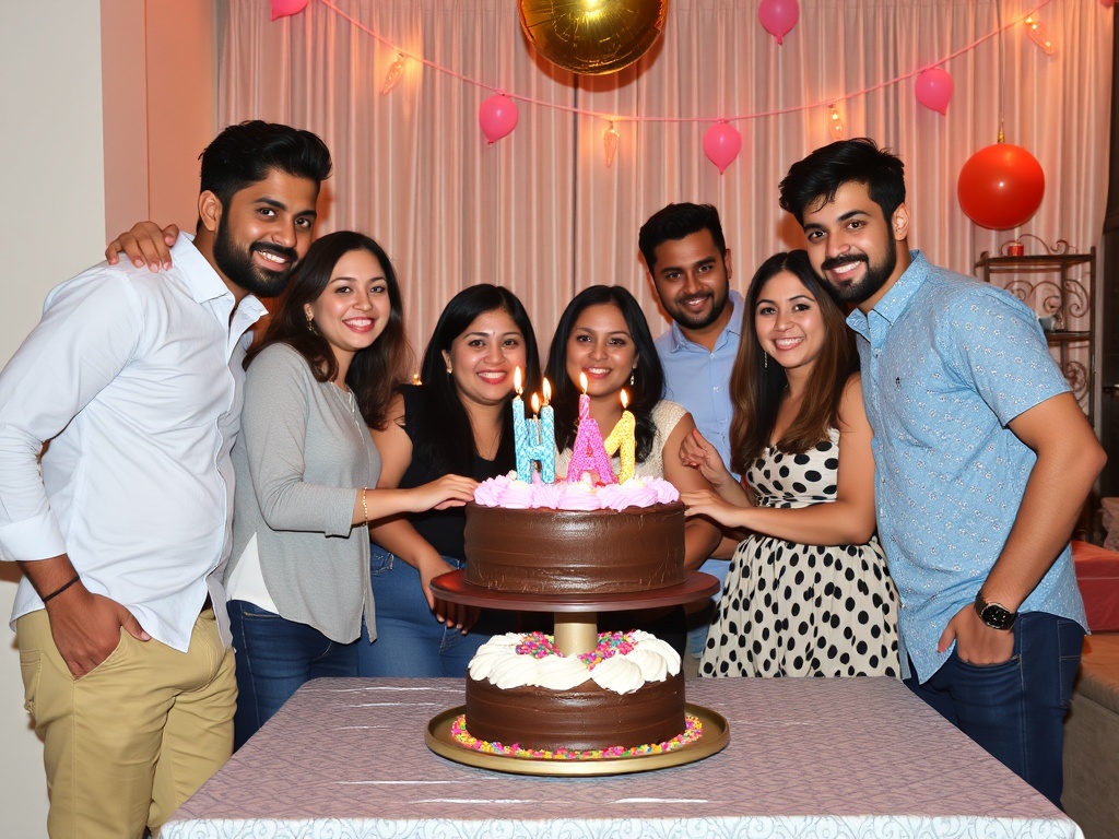 친구들과 함께 생일을 축하하는 모습